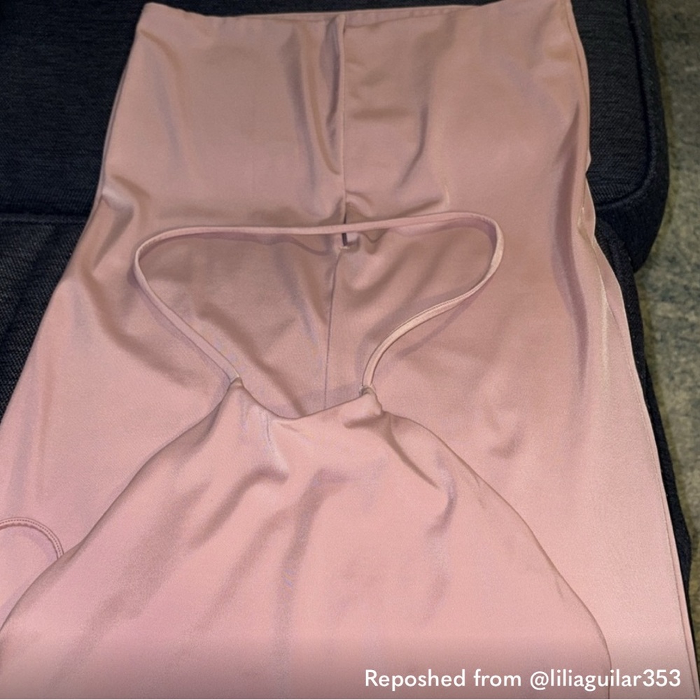 Oh Polly Blush Pink Satin Halter  Dress